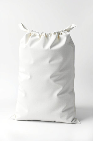 White paper bag isolated on a white background. Clipping path included.の素材