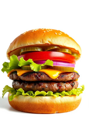 Delicious hamburger isolated on white background, clipping path included.の素材