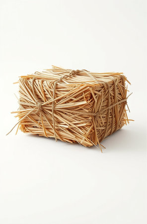 basket of straw on a white background, closeup of photoの素材
