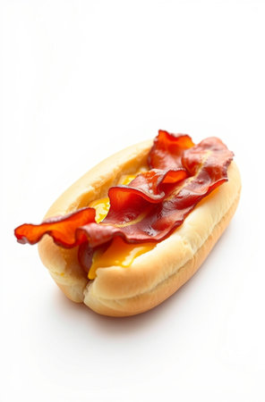 hot dog with bacon isolated on a white background. fast food.の素材