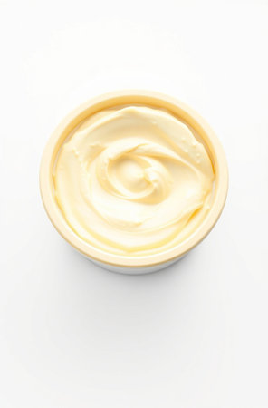 close up of a bowl of mayonnaise on white backgroundの素材