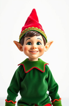 Cute Christmas elf isolated on white background, studio shot.の素材