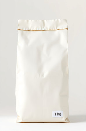White paper bag isolated on a white background. Close-up.の素材