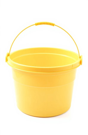 Yellow plastic bucket isolated on white background. Clipping path included.の素材