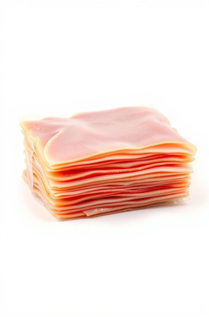Slices of ham on a white background. Isolated.の素材