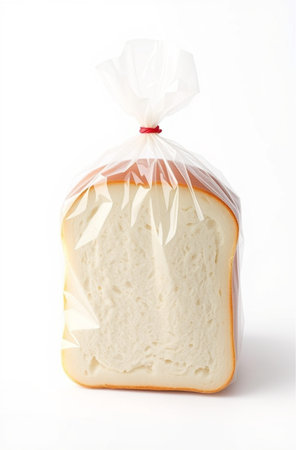 White bread in a plastic bag on a white background. Isolatedの素材