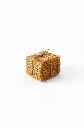 Brown gift box isolated on a white background, closeup of photoの素材