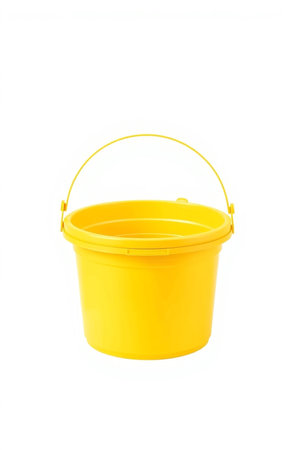 yellow plastic bucket isolated on a white background, clipping path included.の素材