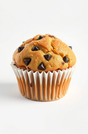 Chocolate chip muffin isolated on white background with clipping path.の素材