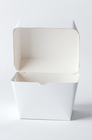White cardboard box isolated on white background. 3d render illustration.の素材