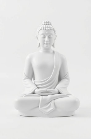 Buddha statue on white background. Monochrome image.の素材