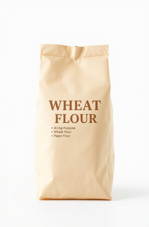 A package of wheat flour on white background.の素材