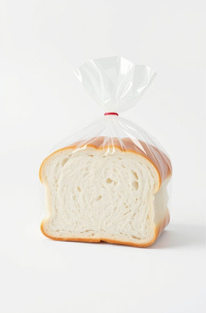 Sliced bread in a plastic bag isolated on white background.の素材