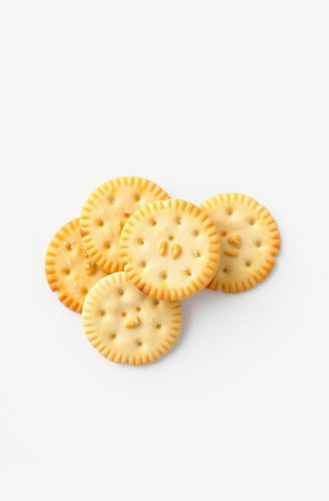 Crackers isolated on white background. Top view. Flat lay.の素材