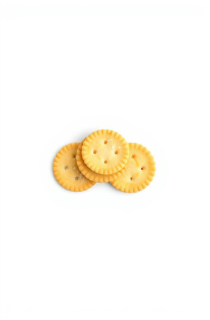 Crackers isolated on white background. Top view. Flat lay.の素材