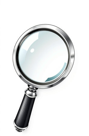 Magnifying glass isolated on white background. 3d render. Zoom tool.の素材