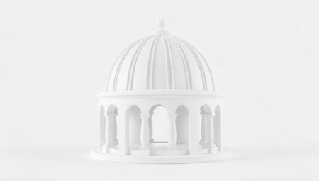 White dome with pillars on a white background. 3d rendering.の素材