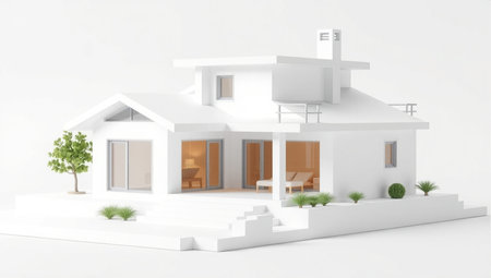 3d rendering of modern cozy house in the garden with garage.の素材