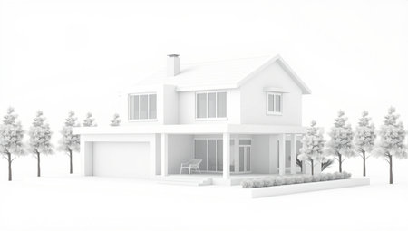 3d rendering of modern cozy house with garage for sale or rent.の素材