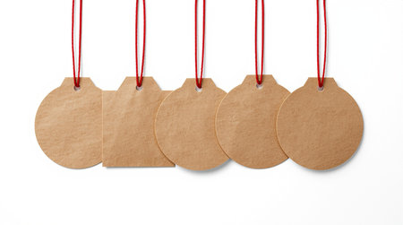 Price tag recycled paper craft stick on white background. (clipping path)の素材