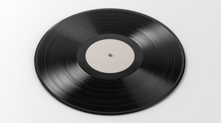 Black vinyl record isolated on white background. 3d illustration. Top view.の素材
