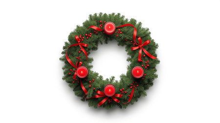 Christmas wreath isolated on white background. 3d render illustration.の素材