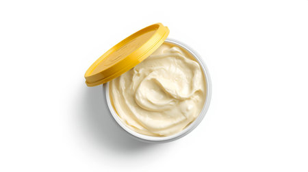 close up of a bowl of mayonnaise on white backgroundの素材