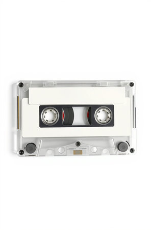 Vintage audio cassette tape isolated on white background, clipping path includedの素材