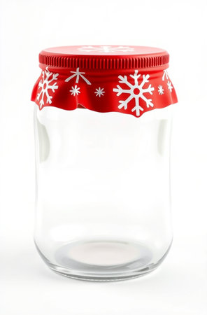 Christmas mason jar with snowflakes isolated on a white backgroundの素材