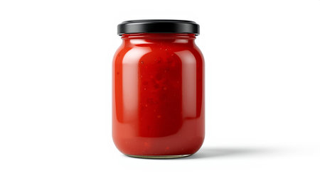 Jar of strawberry jam isolated on white background. 3D illustration.の素材