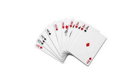 Four aces isolated on white background with clipping path. Top view.の素材