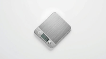 Digital composite of Silver weight scale against white background with vignetteの素材