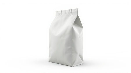 Blank white paper bag mockup, 3D rendering isolated on white backgroundの素材