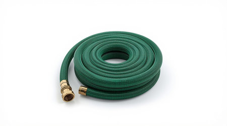 Garden hose isolated on white background. Clipping path included.の素材