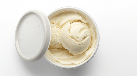 ice cream in a container on a white background, close-upの素材