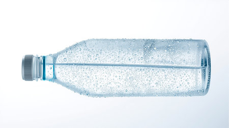 Plastic bottle of water with water droplets isolated on white backgroundの素材