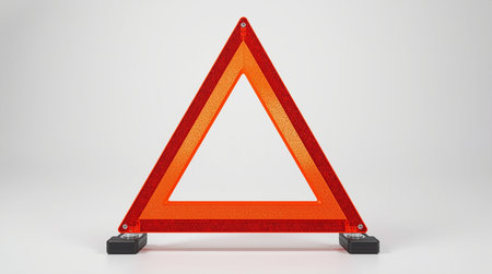 Red triangle road sign on a white background. 3D rendering.の素材