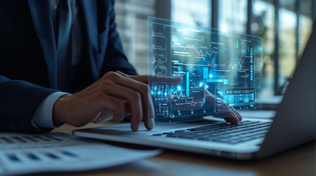 businessman working with new modern computer show social network structure and business strategy as conceptの素材