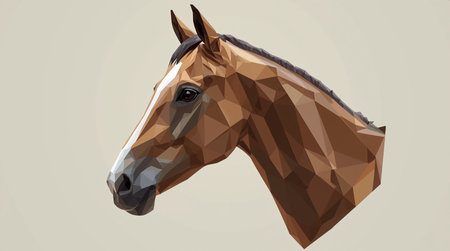 Horse head polygonal low poly illustration. 3D renderingの素材