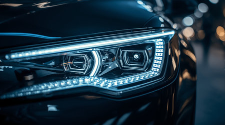 Close-up of headlight of modern car. Selective focusの素材