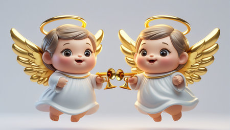 Cute angelic baby boy and girl 3d rendering image.の素材