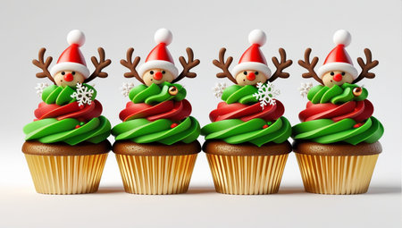 Christmas cupcakes with reindeer and snowflakes on topの素材