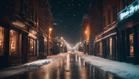 Winter night in the city. Streets of the old city at night.の素材