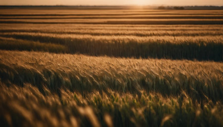 Sunset over a wheat field in the summer. Rural landscape.の素材
