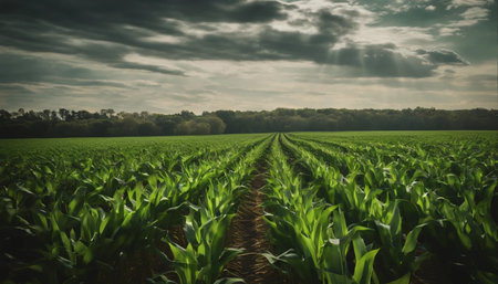 Agricultural field with corn in the evening. Agricultural landscape.の素材