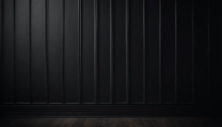 Black wall with wooden floor. 3d render illustration mock up.の素材