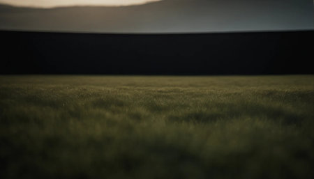 field of green grass and sunset in the background, black and whiteの素材