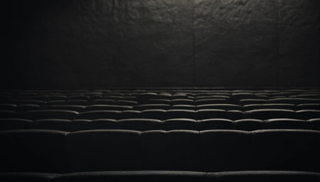 Empty cinema auditorium with black seats and spotlight. 3d renderingの素材