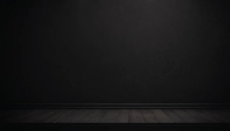 Empty room with wooden floor and black wall background. 3D Renderingの素材