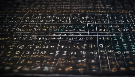 Close-up of a mathematical formulas on a dark background. The concept of mathematical education.の素材